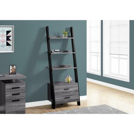 GFANCY FIXTURES 69 in. Grey & Black Particle Board Ladder Bookcase with Two Storage Drawers GF3086744